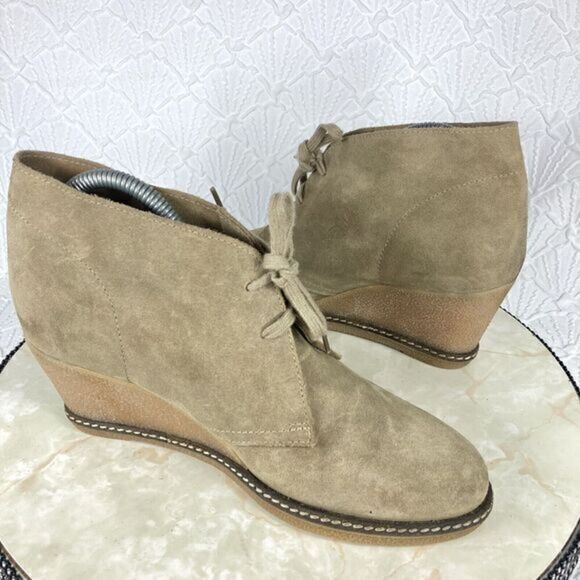 J.Crew Wedge Ankle Booties Size 8 Tan Suede Comfort Desert Lace Up Western Boots - Picture 10 of 14